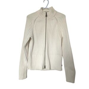Tommy Hilfiger Vintage Cream Ribbed Knit Zip Up Sweater Cardigan US XL
